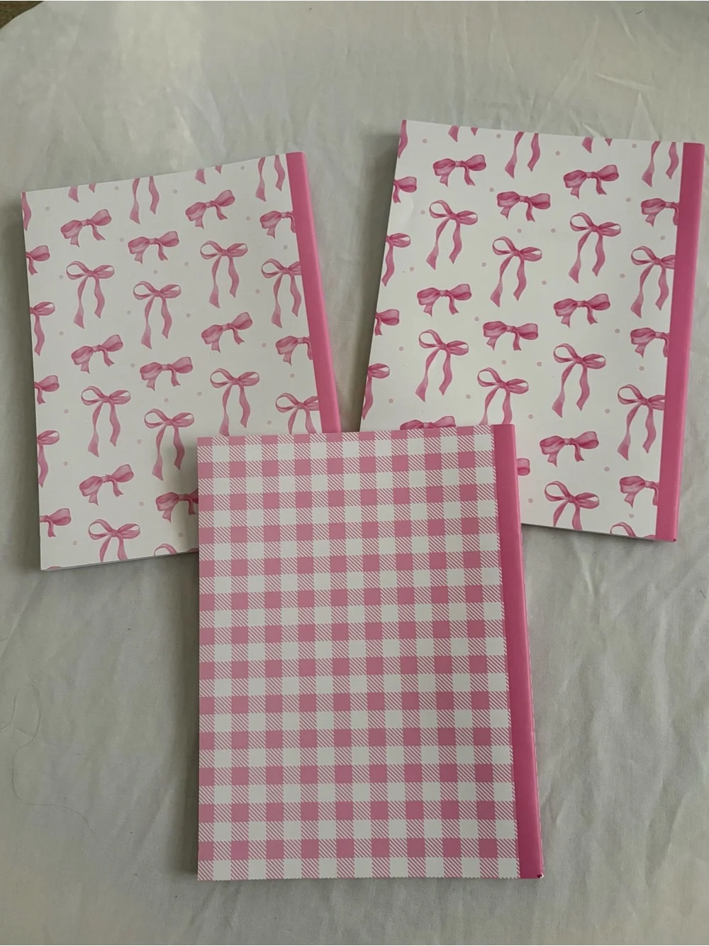 3 standard composition notebook with pink-and-white gingham & Bows New